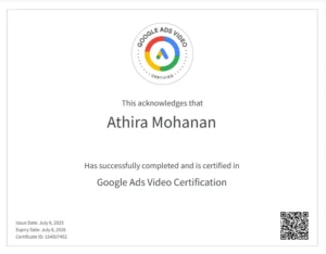 Google-Ads-Video-certificate-Athira-Mohanan-Malappuram